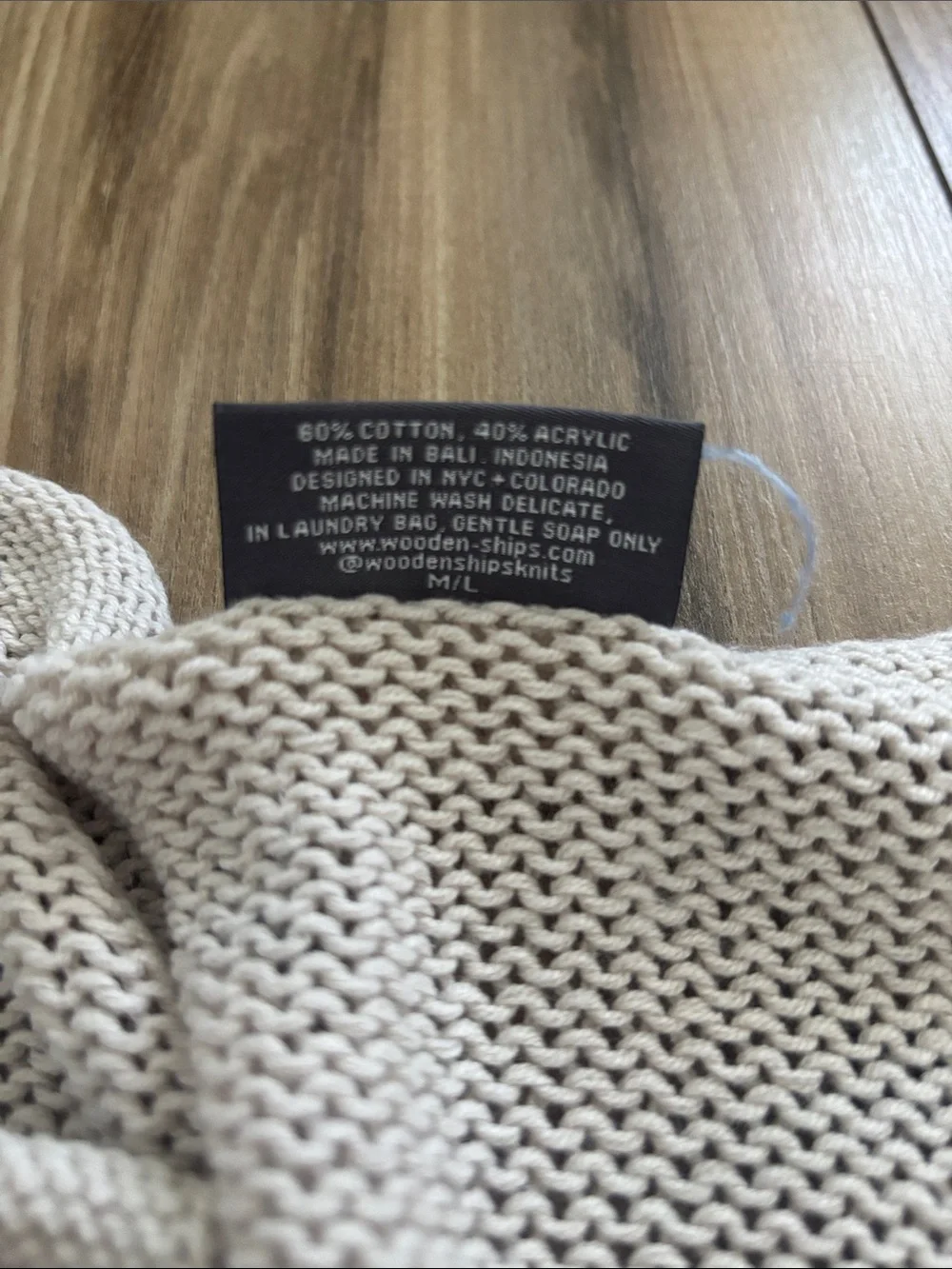 WOODEN SHIPS STARFISH SEA STAR Beach coastal SWEATER Sz MED / LARGE Beige Crop